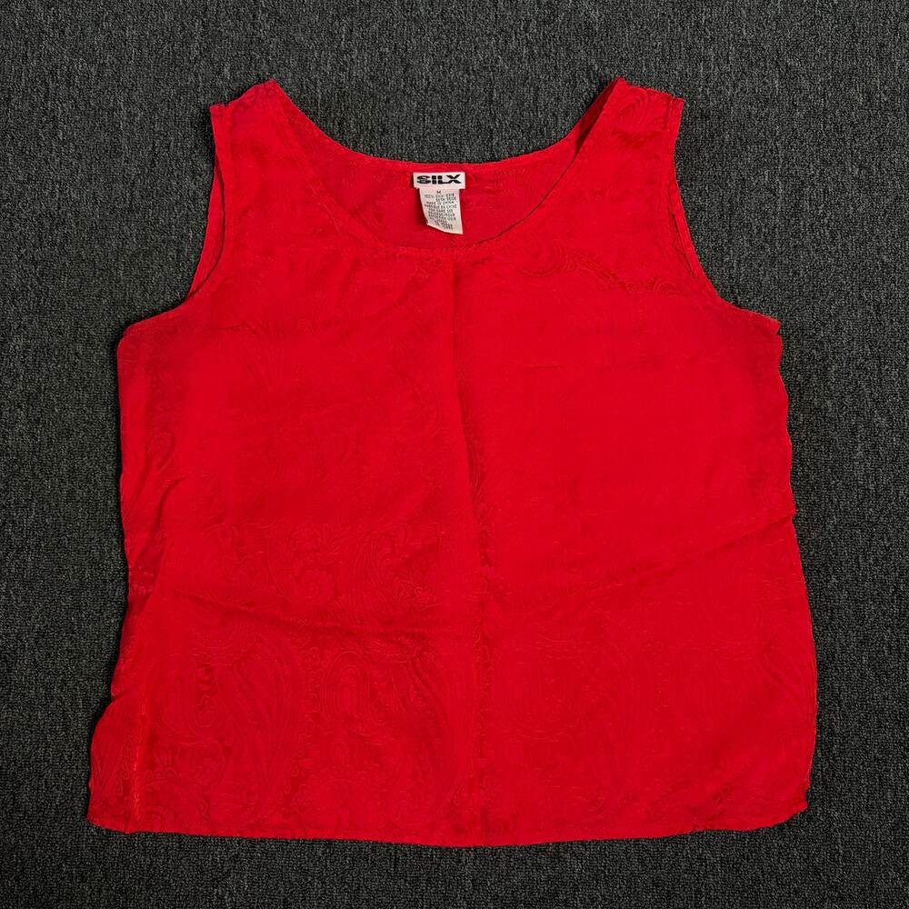 Vintage Y2k Red 100% Silk Paisley Print Preppy Tank Top Women's Medium
